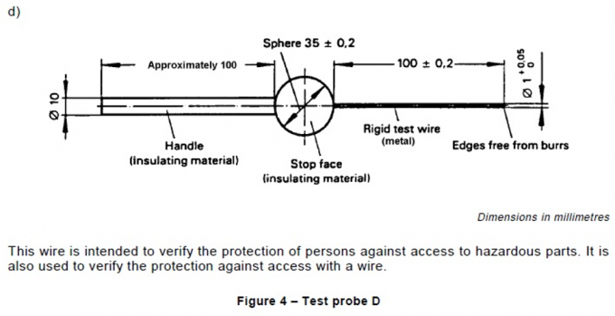 IEC61032 شکل 4 حفاظت تأیید پروب آزمایش D برای تست قطعات خطرناک 0